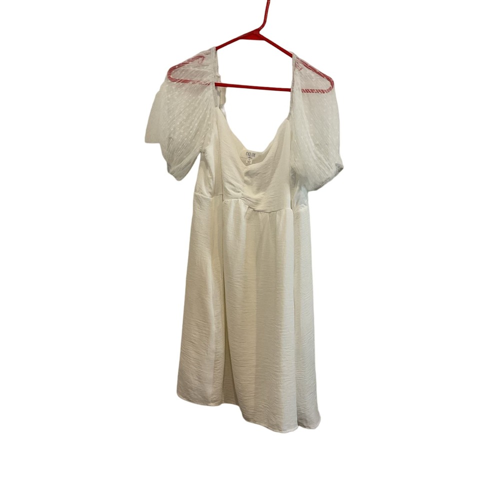 Peach Love California White Dress with Sheer Puff Sleeves Size Large